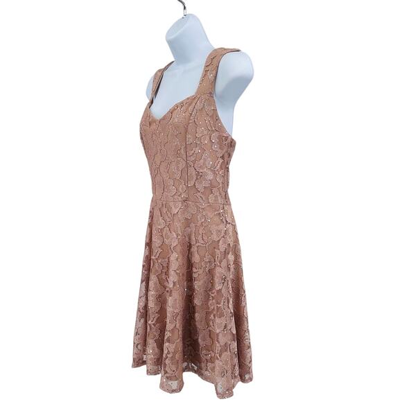 Mystic Pink Lace Sparkle Fit & Flare Mini Dress Womens Medium Sleeveless Cut Out - Picture 3 of 8